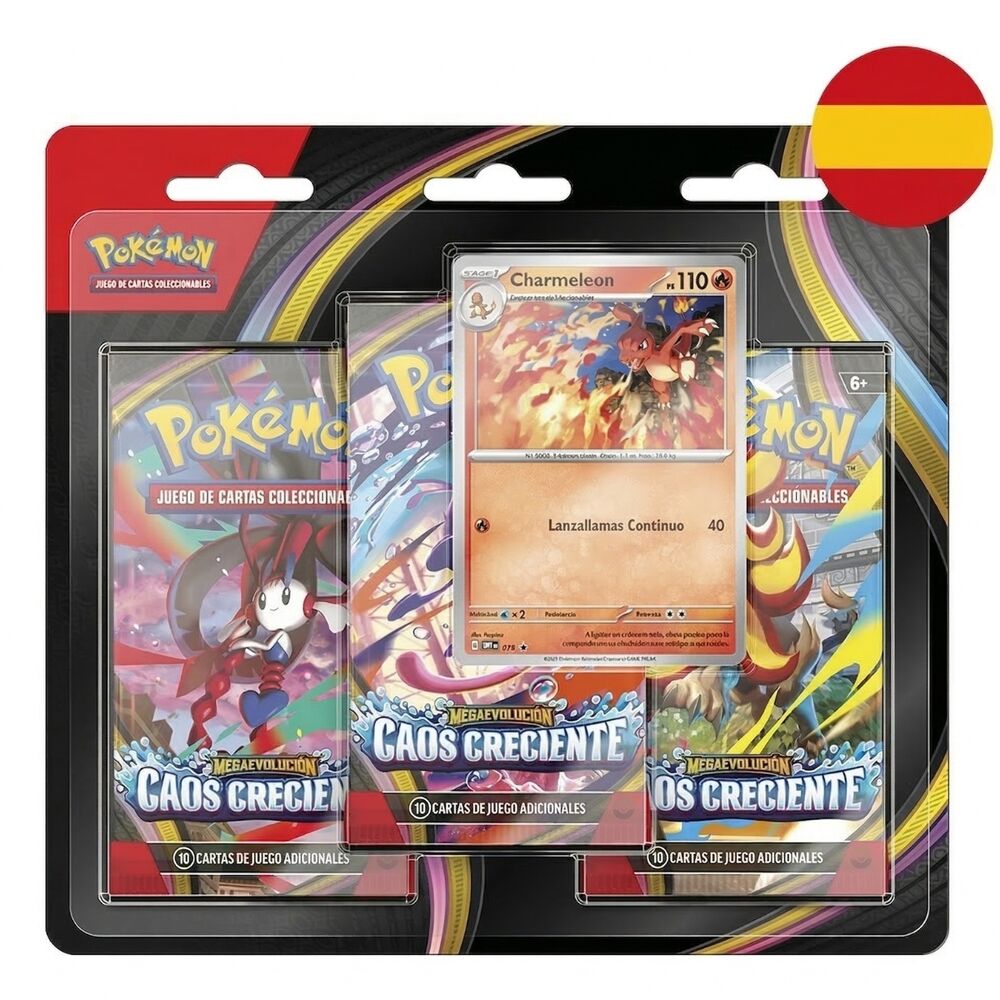 Pokémon TCG Chaos Rising 3-Pack po hiszpańsku – 3 boostery + karta promo (Paczka 24 blistrów)